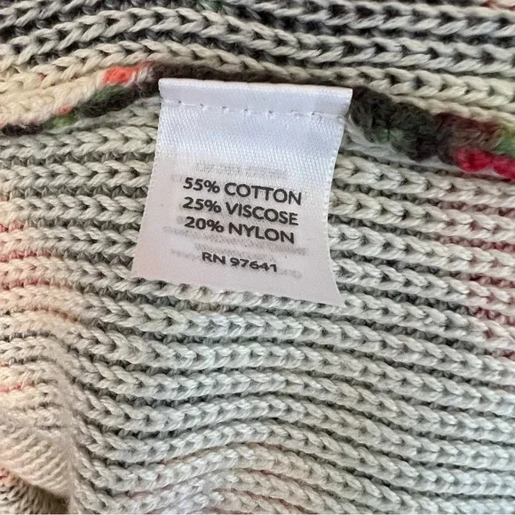 J. Jill Cotton Waffle Knit Floral Longline Cardigan Brown Multi Watercolor Large - Picture 6 of 6